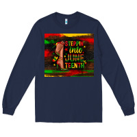 Navy steppin into juneteenth Long Sleeve Tee - Zillion Design Studio