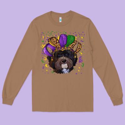 Long Sleeve Tee mardi gras hat havanese dog