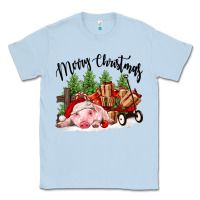 Dusty Blue merry christmas pig Classic Tee - FaDigitalArtStudio