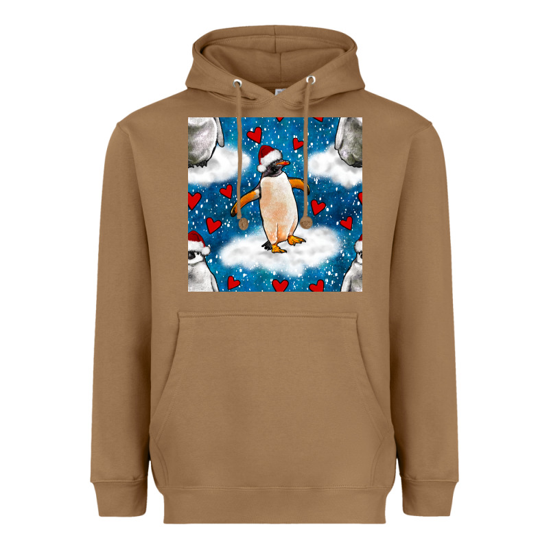 Christmas Penguin And Heart Seamless Pattern Heavyweight Hoodie by BundleAndBundleShop | Teevron