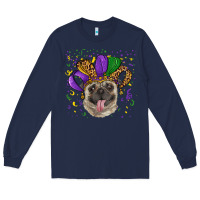 Navy mardi gras hat pug Long Sleeve Tee - RanaPortraitStore