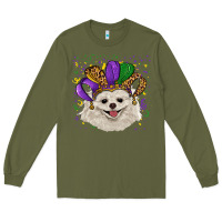 Army Green mardi gras hat white pomeranian Long Sleeve Tee - RanaPortraitStore