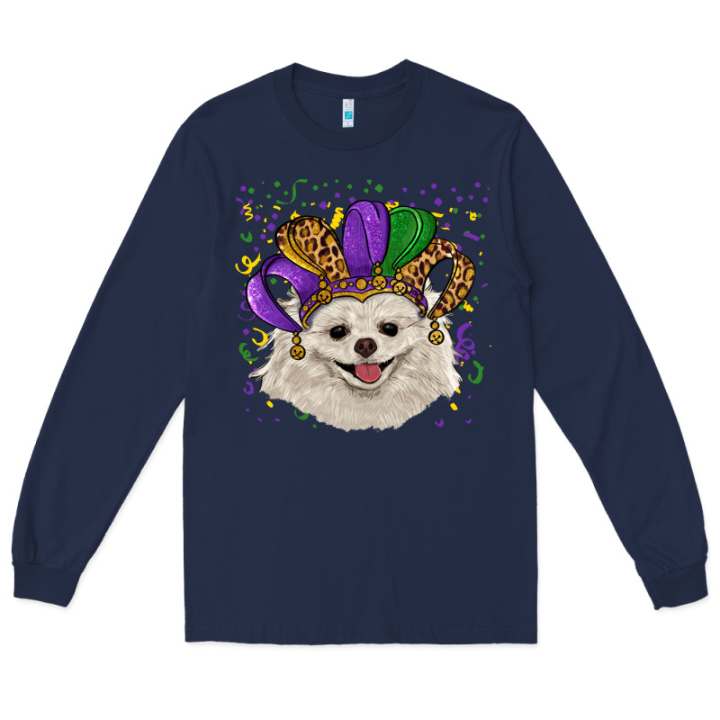 Mardi Gras Hat White Pomeranian Long Sleeve Tee by RanaPortraitStore | Teevron
