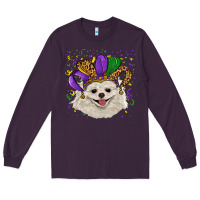 Plum mardi gras hat white pomeranian Long Sleeve Tee - RanaPortraitStore