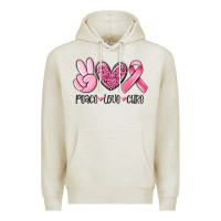 Oatmeal Heather peace love cure breast cancer Premium Hoodie - MaliasSmallBusiness