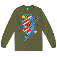 Army Green America lightning bolt Long Sleeve Tee - texasbilliewilder