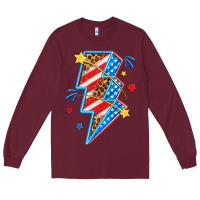 Burgundy America lightning bolt Long Sleeve Tee - texasbilliewilder