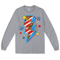 Heather Grey America lightning bolt Long Sleeve Tee - texasbilliewilder