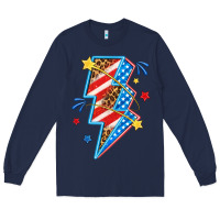 Navy America lightning bolt Long Sleeve Tee - texasbilliewilder