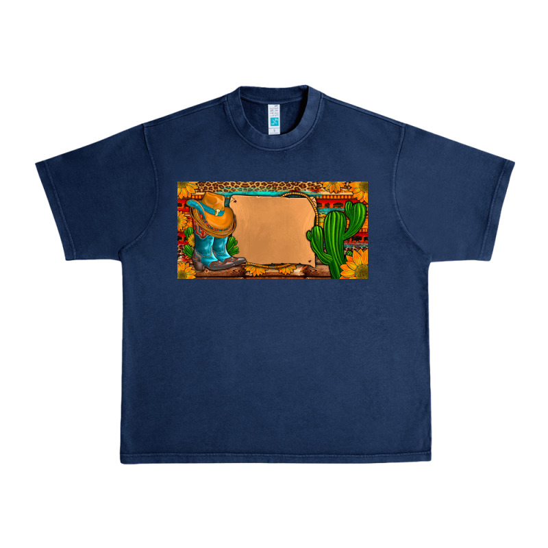 Custom Cowboy Boots Aztec Sunflowers Leopard License Plate Urban Heavy Tee by Artiststas | Teevron