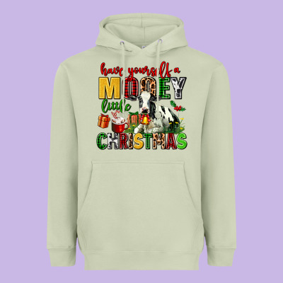 Have Yourself A Mooey Little Christmas Heavyweight Hoodie Designed By Adodesignshop