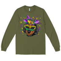 Army Green mardi gras mask dachshund puppy Long Sleeve Tee - RanaPortraitStore