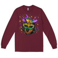 Burgundy mardi gras mask dachshund puppy Long Sleeve Tee - RanaPortraitStore