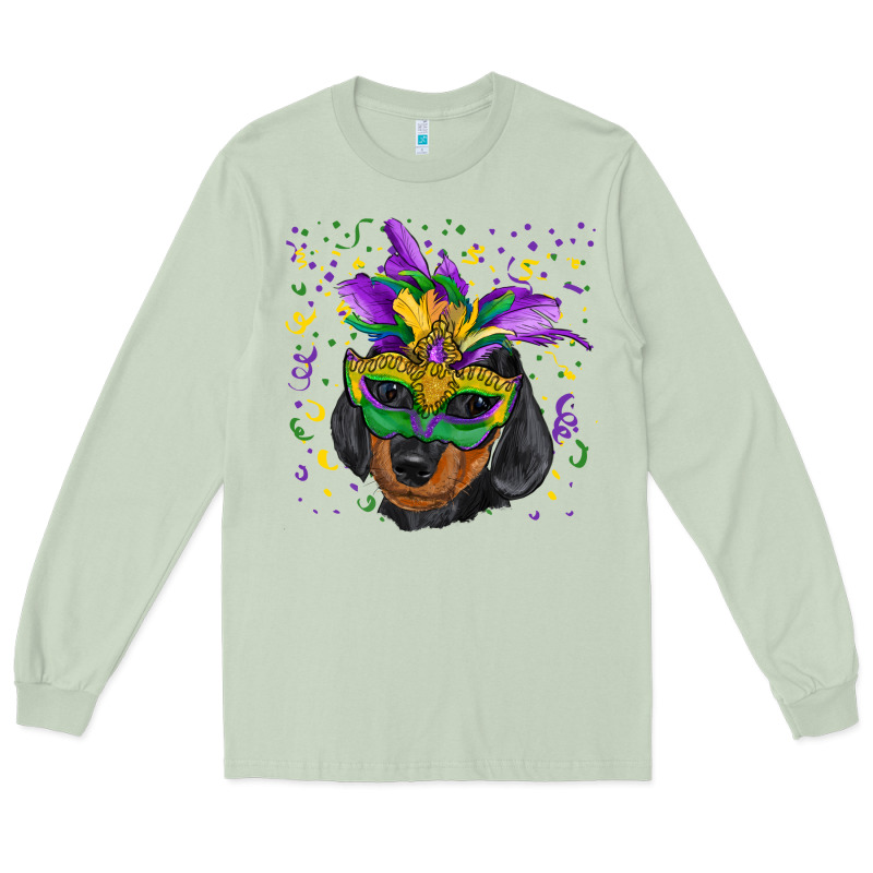 Mardi Gras Mask Dachshund Puppy Long Sleeve Tee by RanaPortraitStore | Teevron
