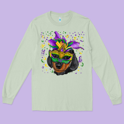 Long Sleeve Tee mardi gras mask dachshund puppy