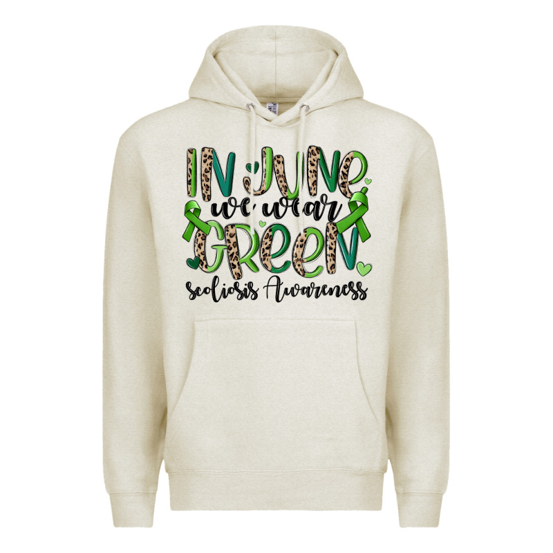 In June We Wear Green Scoliosis Awareness Premium Hoodie by MaliasSmallBusiness | Teevron