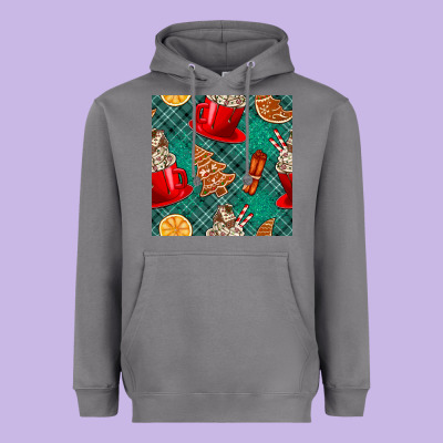 Christmas Hot Chocolate And Cookie Seamless Pattern Heavyweight Hoodie Designed By Bundleandbundleshop