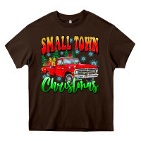 Chocolate Brown Small town Christmas Heavy Core Tee - CowhideDigitalArt
