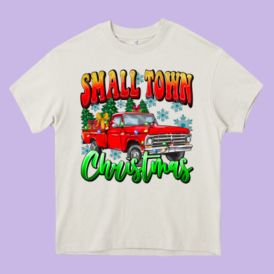 Small Town Christmas Heavy Core Tee Designed By Cowhidedigitalart