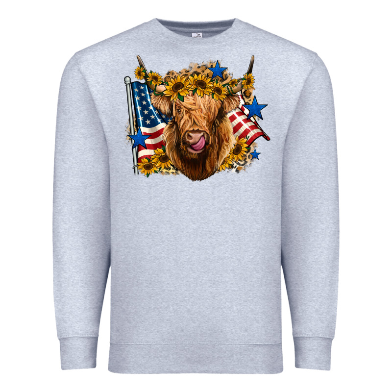 4th Of July Shaggy Cow Leopard Background Premium Sweatshirt by Jasminsmagicworld | Teevron
