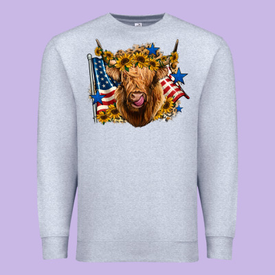 4th Of July Shaggy Cow Leopard Background Premium Sweatshirt Designed By Jasminsmagicworld