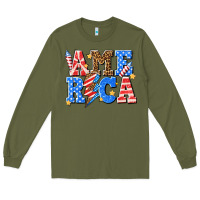 Army Green America with lightning bolt Long Sleeve Tee - texasbilliewilder