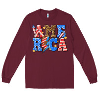 Burgundy America with lightning bolt Long Sleeve Tee - texasbilliewilder