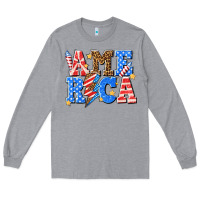 Heather Grey America with lightning bolt Long Sleeve Tee - texasbilliewilder