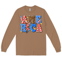 Toasted Coconut America with lightning bolt Long Sleeve Tee - texasbilliewilder