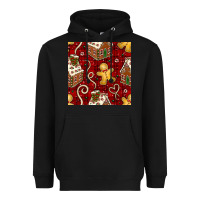 Black christmas gingerbread cookie house seamless pattern Heavyweight Hoodie - BundleAndBundleShop