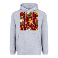 Heather Grey christmas gingerbread cookie house seamless pattern Heavyweight Hoodie - BundleAndBundleShop