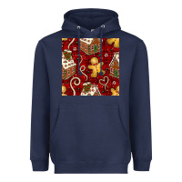 Navy christmas gingerbread cookie house seamless pattern Heavyweight Hoodie - BundleAndBundleShop