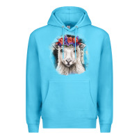 Ocean Blue Sunflower Sheep With Background Premium Hoodie - RanaPortraitStore