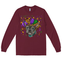 Burgundy mardi gras french bulldog Long Sleeve Tee - RanaPortraitStore
