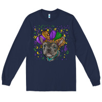 Navy mardi gras french bulldog Long Sleeve Tee - RanaPortraitStore