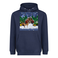 Navy christmas town and farm tractor seamless pattern Heavyweight Hoodie - BundleAndBundleShop