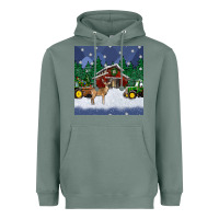 Sage christmas town and farm tractor seamless pattern Heavyweight Hoodie - BundleAndBundleShop