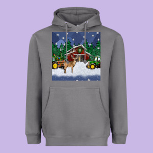 Christmas Town And Farm Tractor Seamless Pattern Heavyweight Hoodie Designed By Bundleandbundleshop