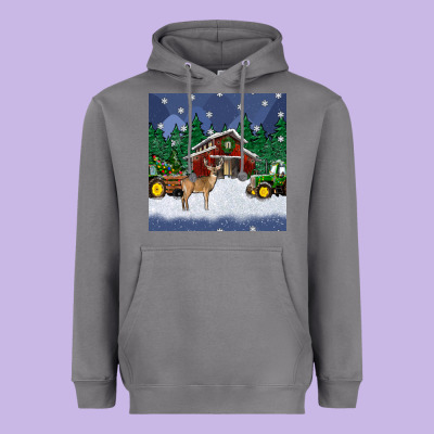 Christmas Town And Farm Tractor Seamless Pattern Heavyweight Hoodie Designed By Bundleandbundleshop
