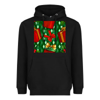 Black christmas surprise gift box seamless pattern Heavyweight Hoodie - BundleAndBundleShop