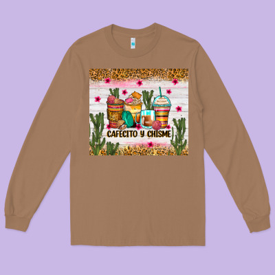 Long Sleeve Tee Cafecito y chisme coffee cups