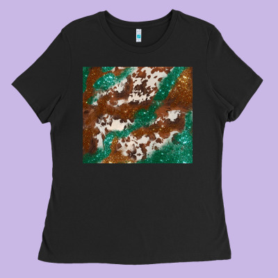 Brown Cowhide Glitter Ladies Tee Designed By Barkaloodesign