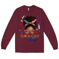 Burgundy American babe afro messy bun Long Sleeve Tee - texasbilliewilder