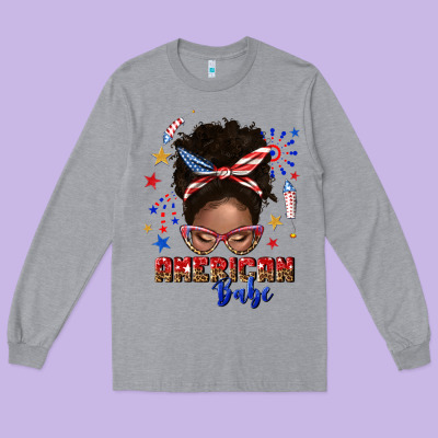 Long Sleeve Tee American babe afro messy bun