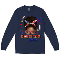 Navy American babe afro messy bun Long Sleeve Tee - texasbilliewilder