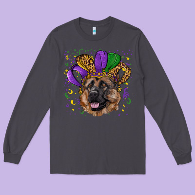 Long Sleeve Tee mardi gras hat german shepherd