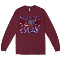 Burgundy American boy with cowboy Long Sleeve Tee - texasbilliewilder