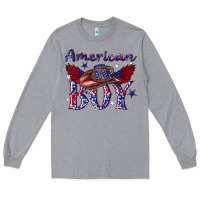Heather Grey American boy with cowboy Long Sleeve Tee - texasbilliewilder