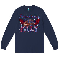 Navy American boy with cowboy Long Sleeve Tee - texasbilliewilder