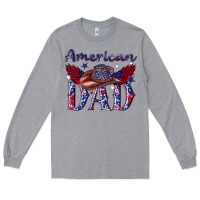 Heather Grey American dad with cowboy Long Sleeve Tee - texasbilliewilder